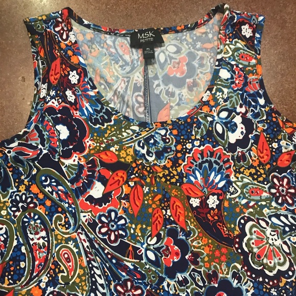 MSK Petite Colorful Paisley and Floral Print Sleeveless Mini Dress/Tunic Sz PL - Picture 4 of 7